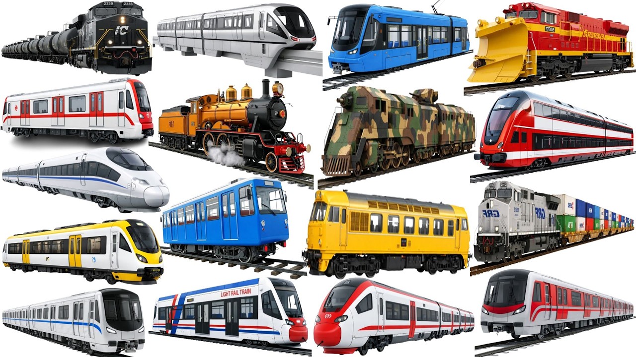 Train For Kids. Learn Vehicle Train name, Steam Train, Hight Speed Train, Cargo Train and more.