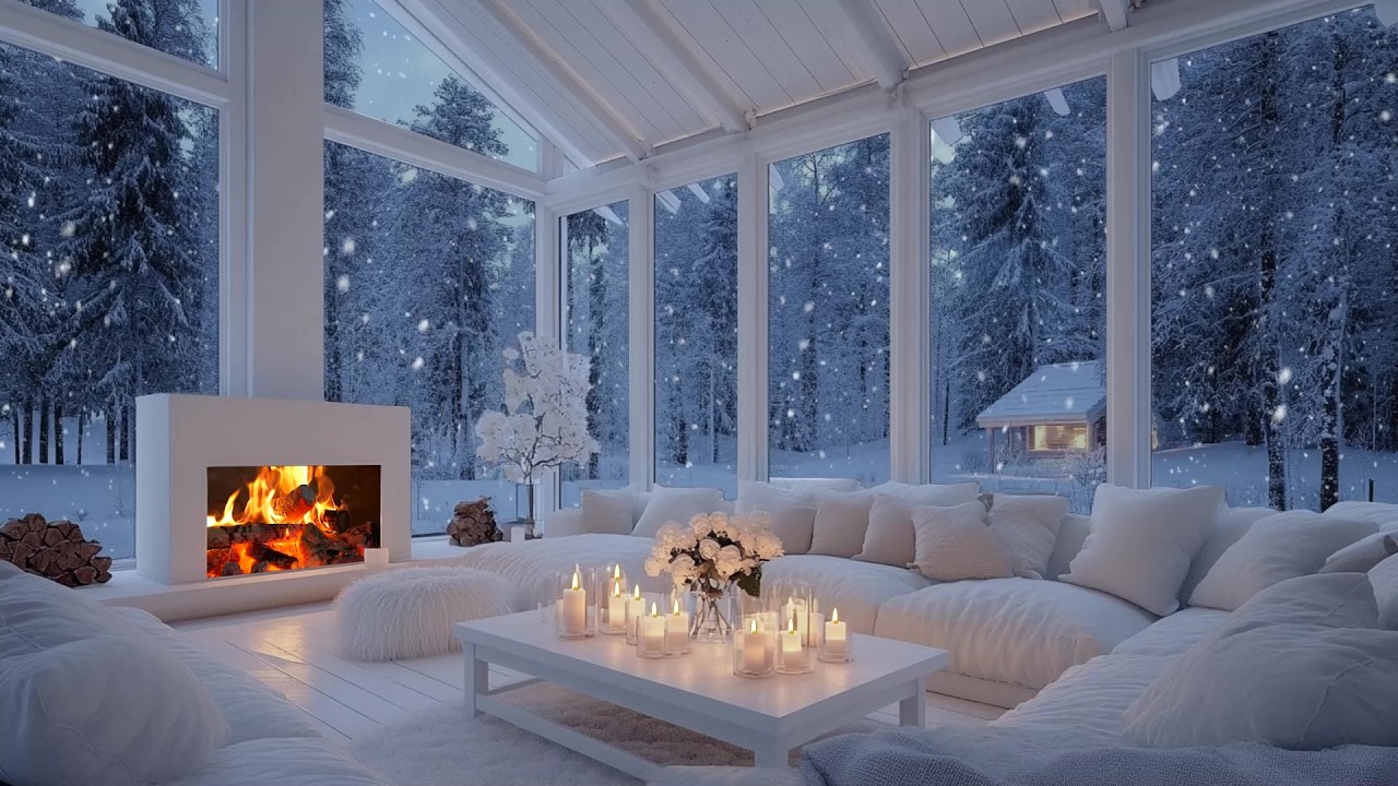 🌨️🎶 Winter Cabin Glow Piano Retreat | Warm Firelight & White Floral Accents | Study in Calm