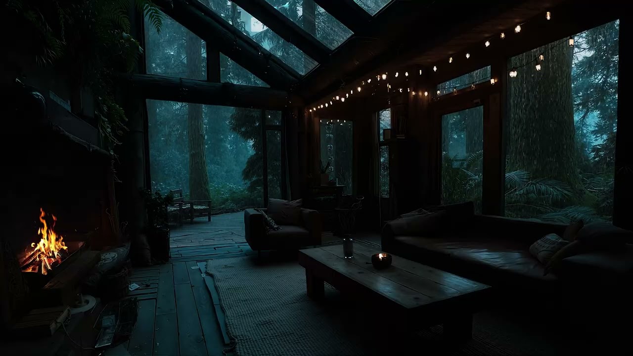 Cozy Ambience with Fireplace | Rainy Sounds with Fire Crackle in Cozy Cabin for Sleeping