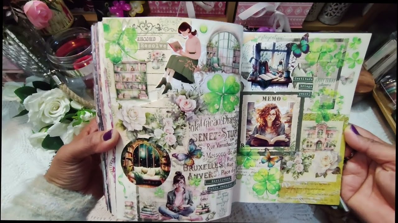 My Reading Room: Green Deco & Floral Collage 🌿 | Journalwithme | scrapbooking 