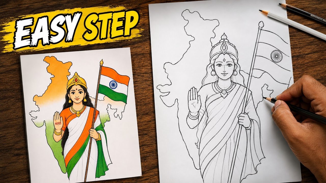 EASY Bharat mata ki drawing | Independence day drawing | Republic day drawing 