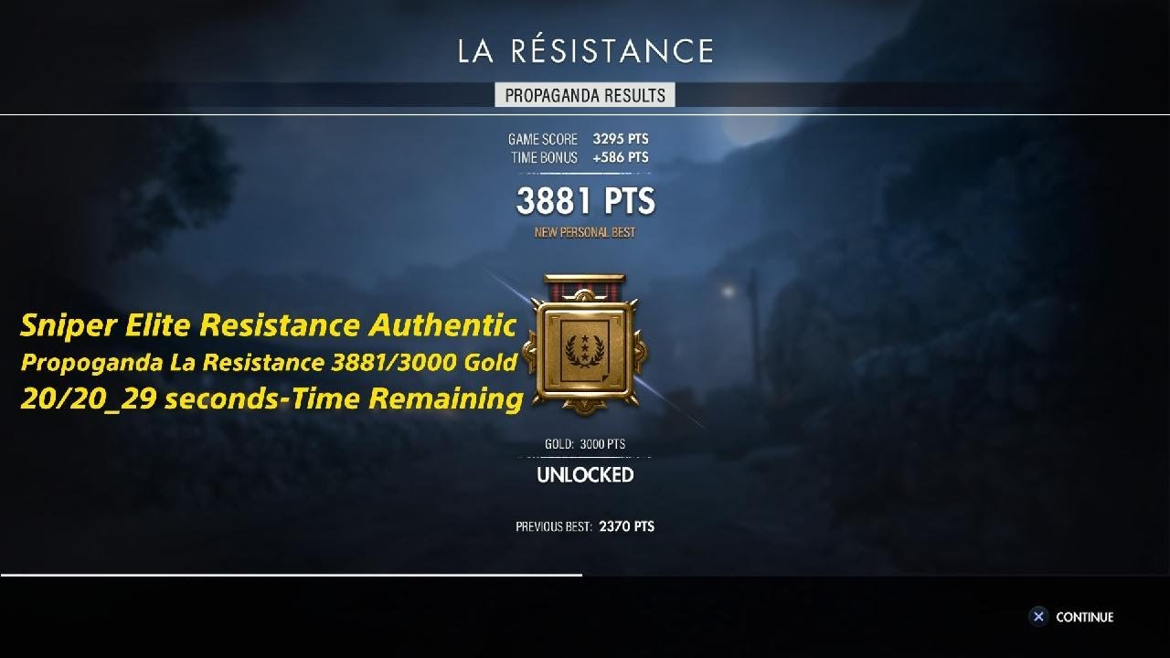 Sniper Elite Resistance Authentic Propoganda La Resistance 3881/3000 Gold 20/20_29 seconds-Remaining