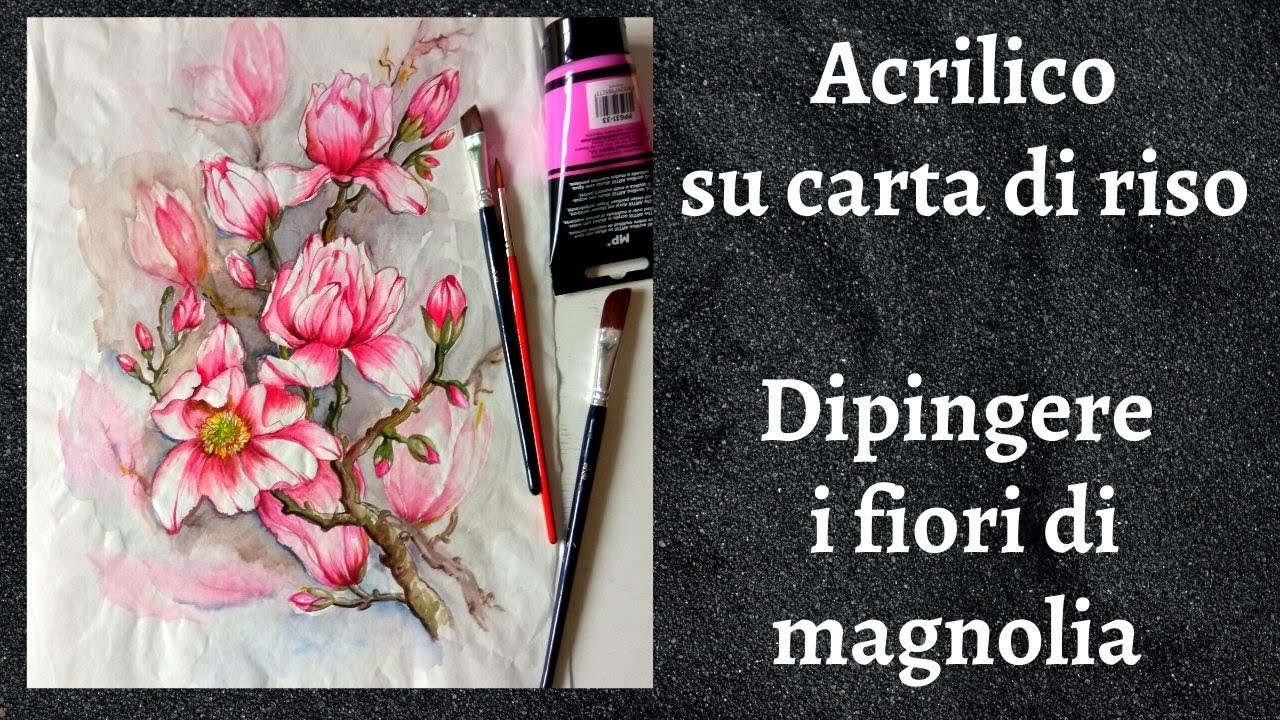 Fiori di Magnolia dai disegni dell'album n  4, come dipingerli con i colori acrilici.