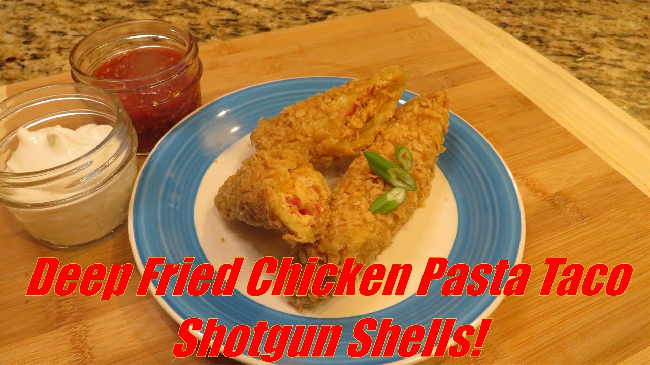 Super Bowl Snacks! Deep Fried Shredded Chicken Pasta Taco Shotgun Shells. Or whatever...