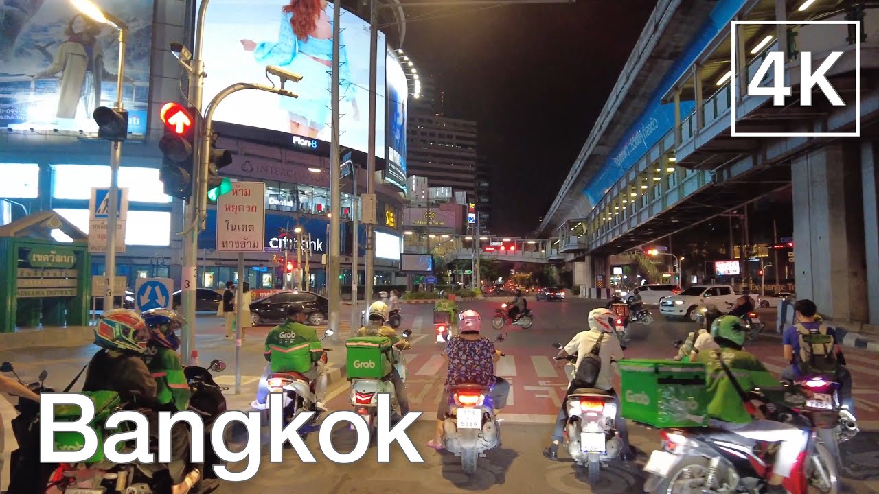 [4K] Bangkok Night Drive - Bangkok City at Night | Motorcycle Taxi | Thailand