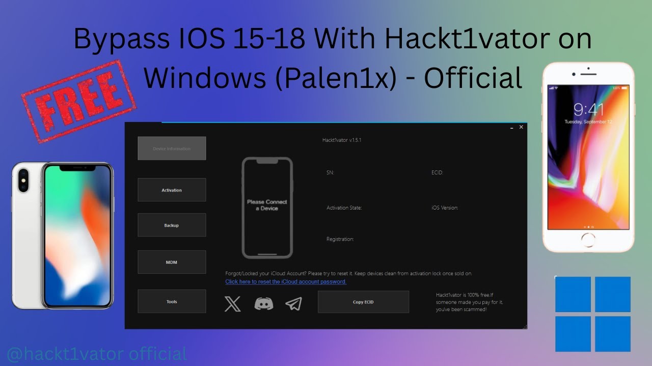 Bypass Activation IOS 15-18 With Hackt1vator on Windows (Palen1x) - Official