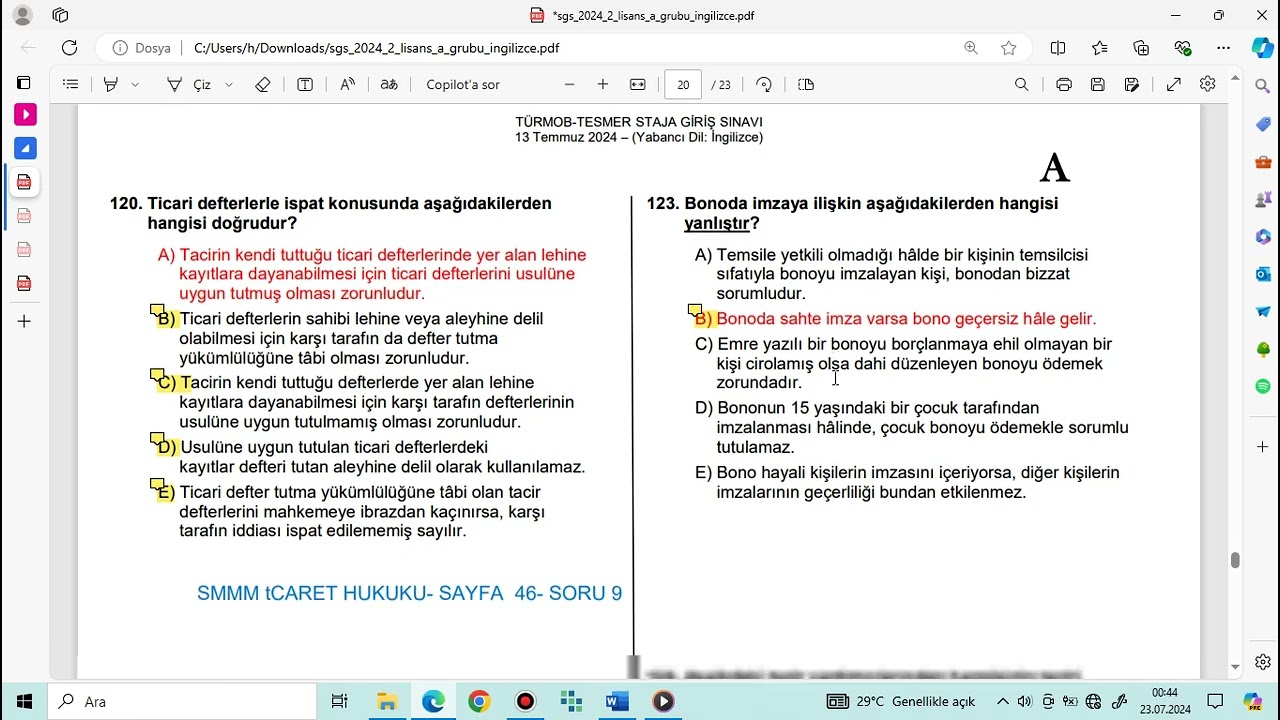 2024  2 SGS TİCARET VE BORÇLAR HUKUKU ÇIKMIŞ SINAV SORU ÇÖZÜMLERİ