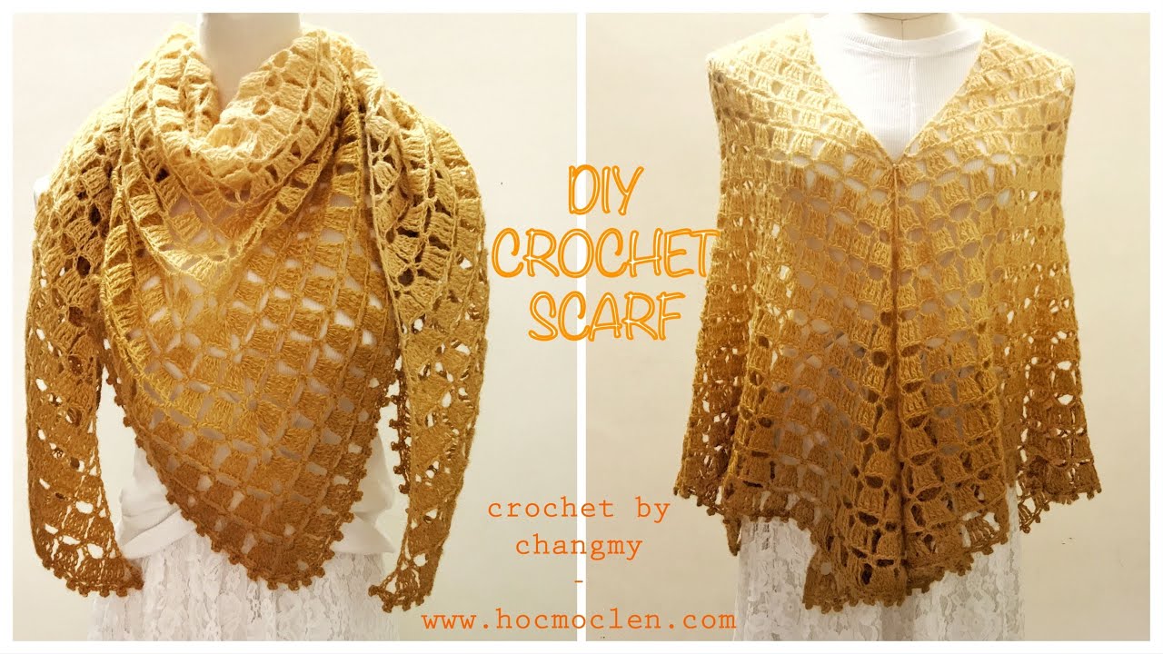 83. DIY crochet triangle scarf | Hướng dẫn móc khăn choàng tam giác vừa nhanh vừa dễ | by changmy