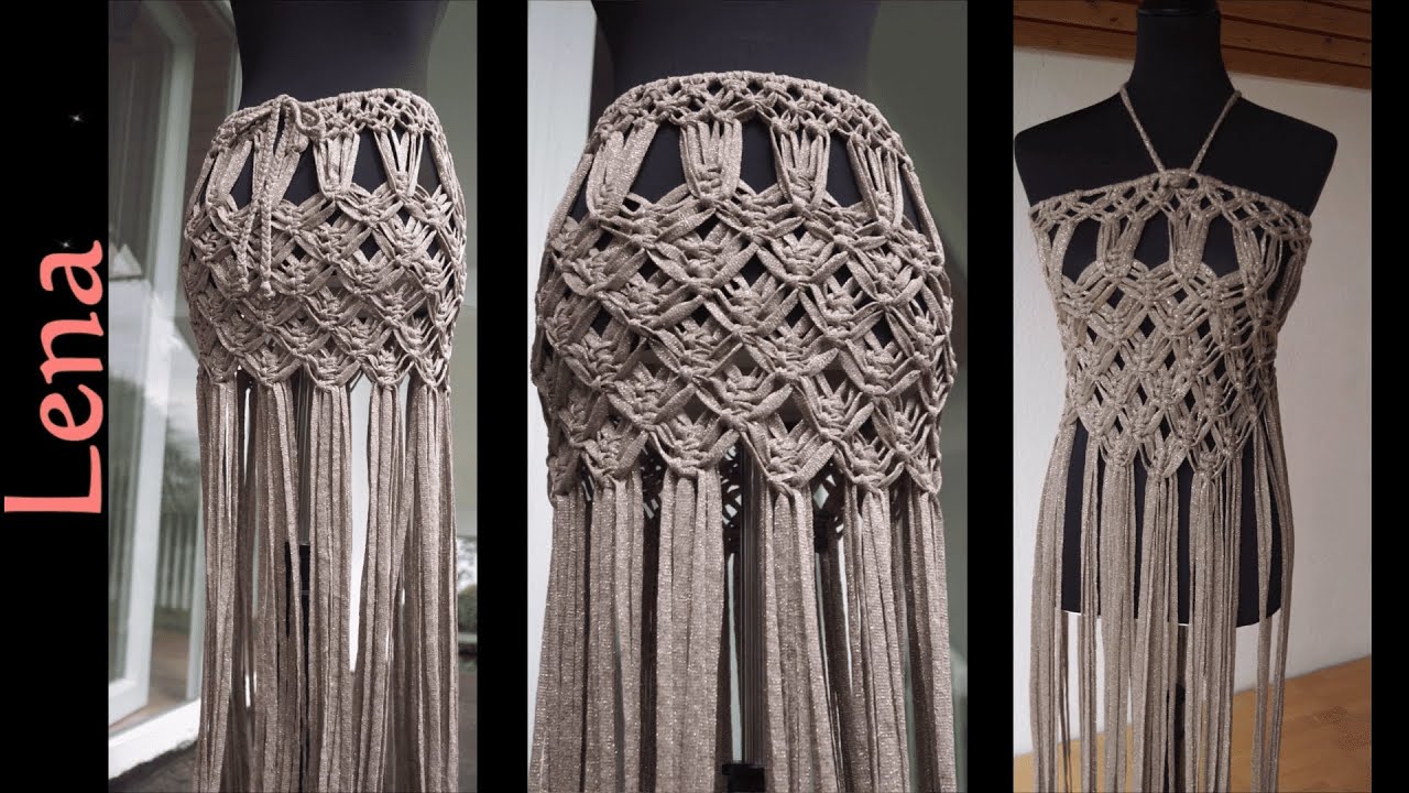 𝗠𝗮𝗰𝗿𝗮𝗺𝗲 with 𝗟𝗲𝗻𝗮 🩳 Makramee Rock Top Boho Kleidung - gold skirt 🩳 Юбка топ макраме 🩳 Saia macramê