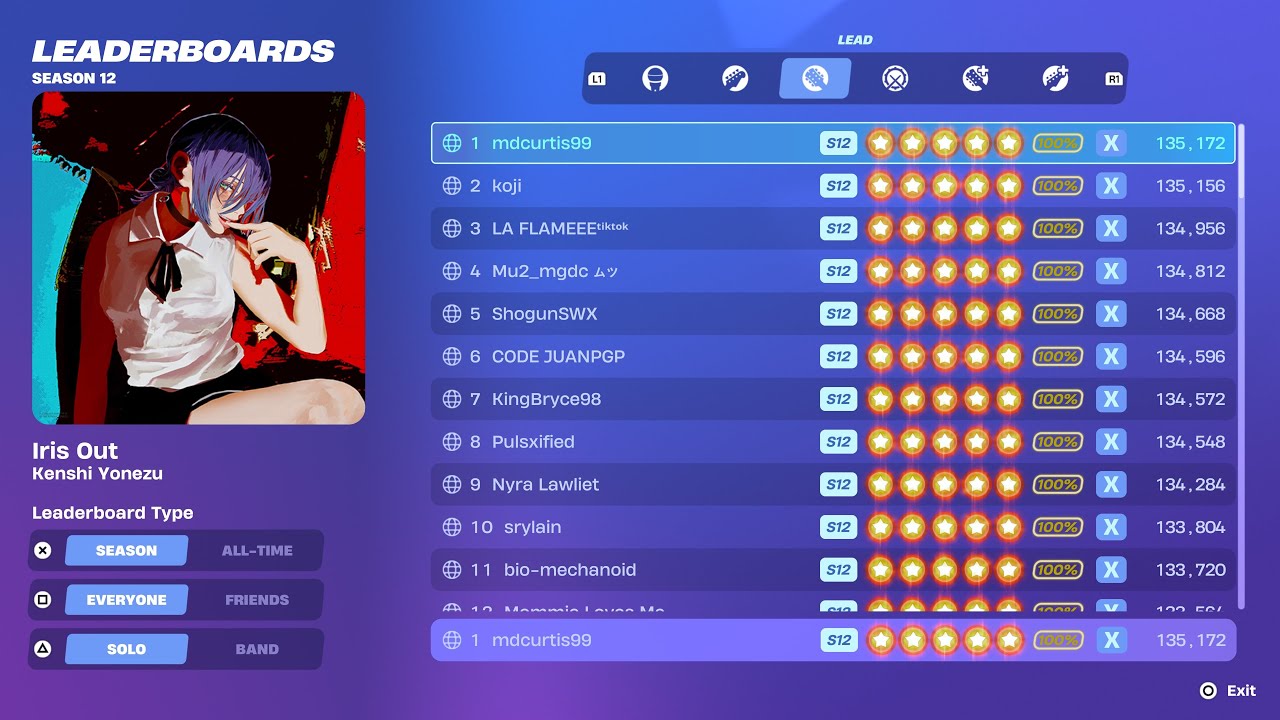 [Fortnite Festival S12] Iris Out Expert Lead 100% FC 1st Place