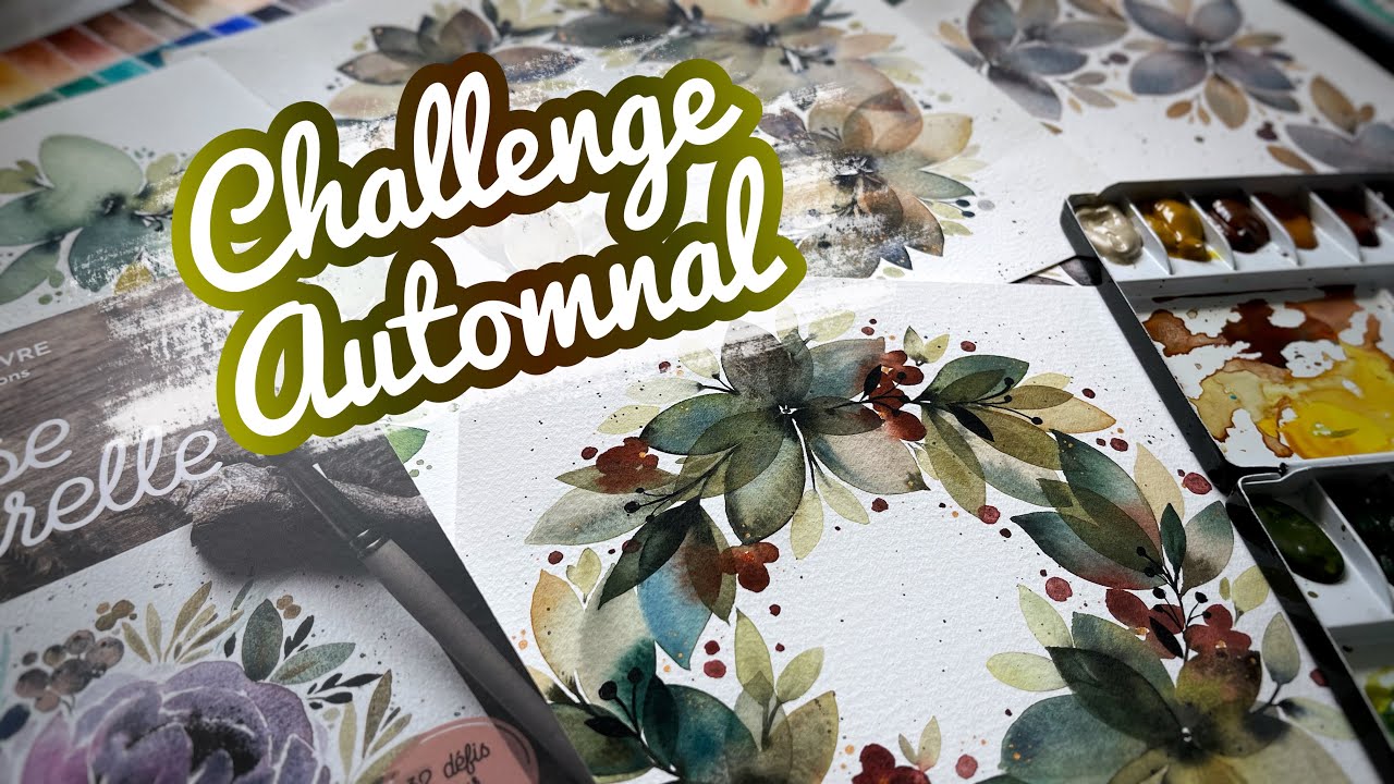 Une couronne de feuille à l’aquarelle pour un challenge automnal.