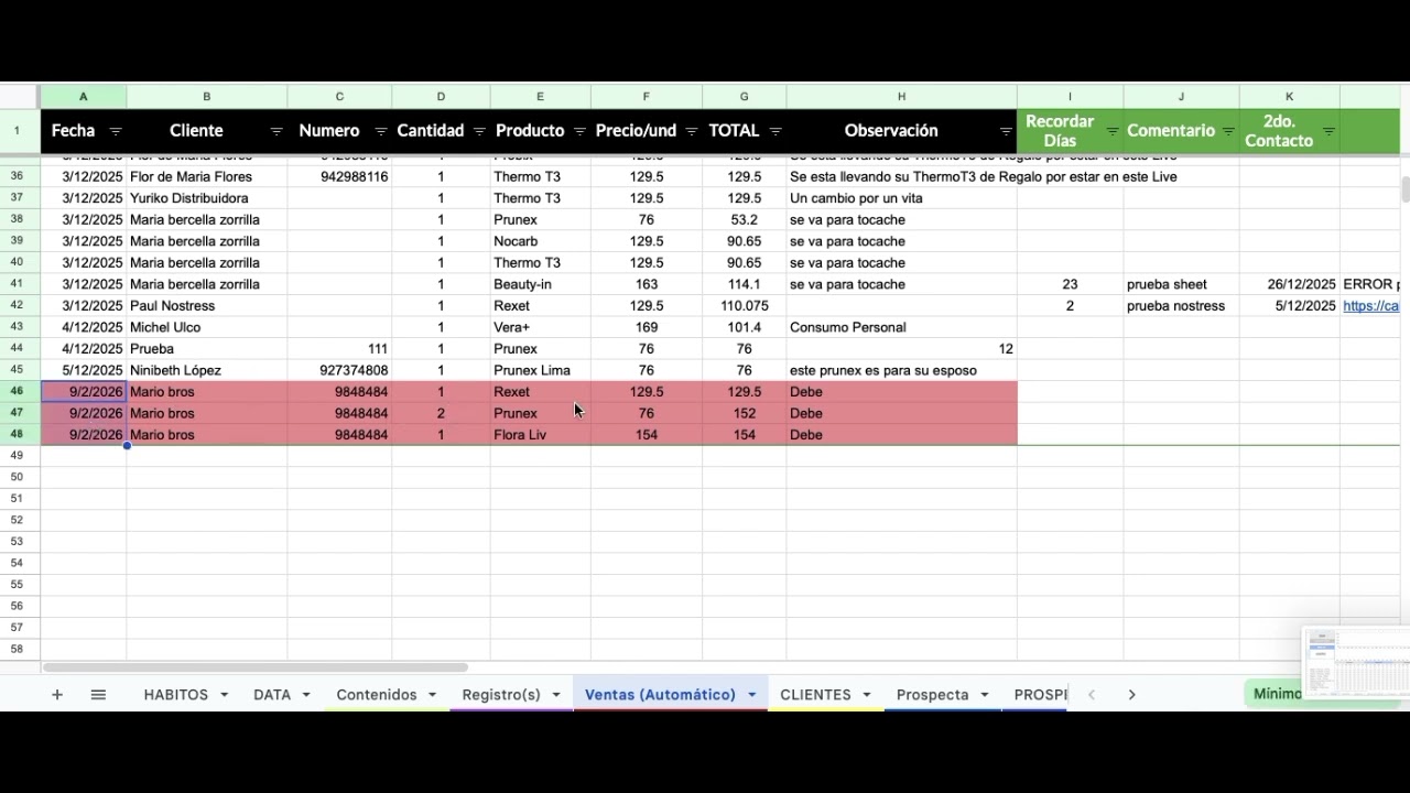 Sistema para Tu Negocio - Google sheet