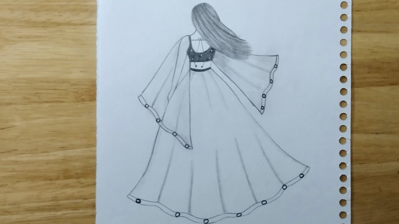 رسومات بنات||رسم بنت كيوت ترتدى ملابس هنديه للمبتدئين||رسم بالقلم الرصاص خطوه بخطوه