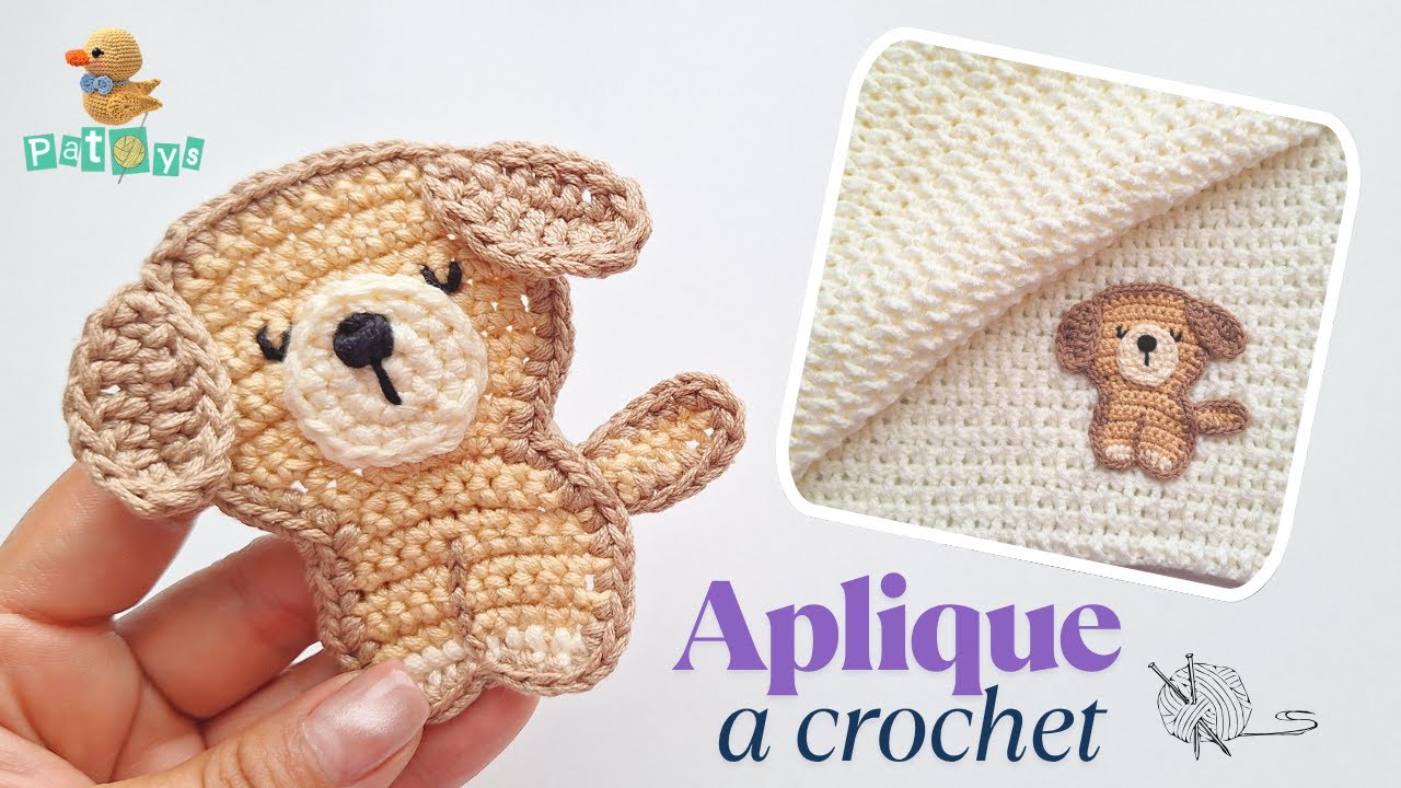 Haz este Aplique de Perrito a Crochet 🐶  ¡Tan tierno que querrás ponerlo en todo!