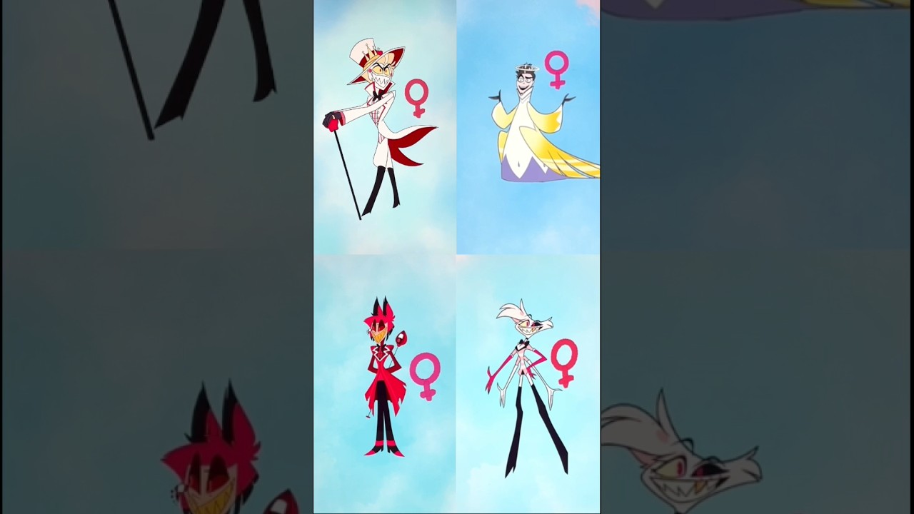 Lucifer, Alastor, Adam and Angel Dust gender swap😱 #hazbinhotel #alastor #angeldust #adam #lucifer