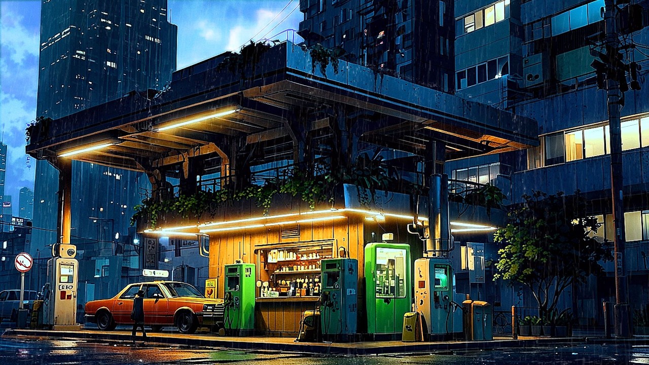 Town After Rain 🌧️Rainy Night at the Gas Station 🌧️ | Lofi Beats to Chill & Focus