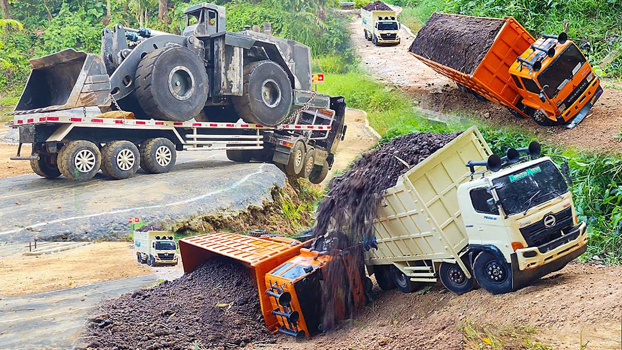 MUATAN TERBERAT Truk oleng Hino Trailer Muatan Wheel Loader Rc Handmade Hampir Laka Truk terguling