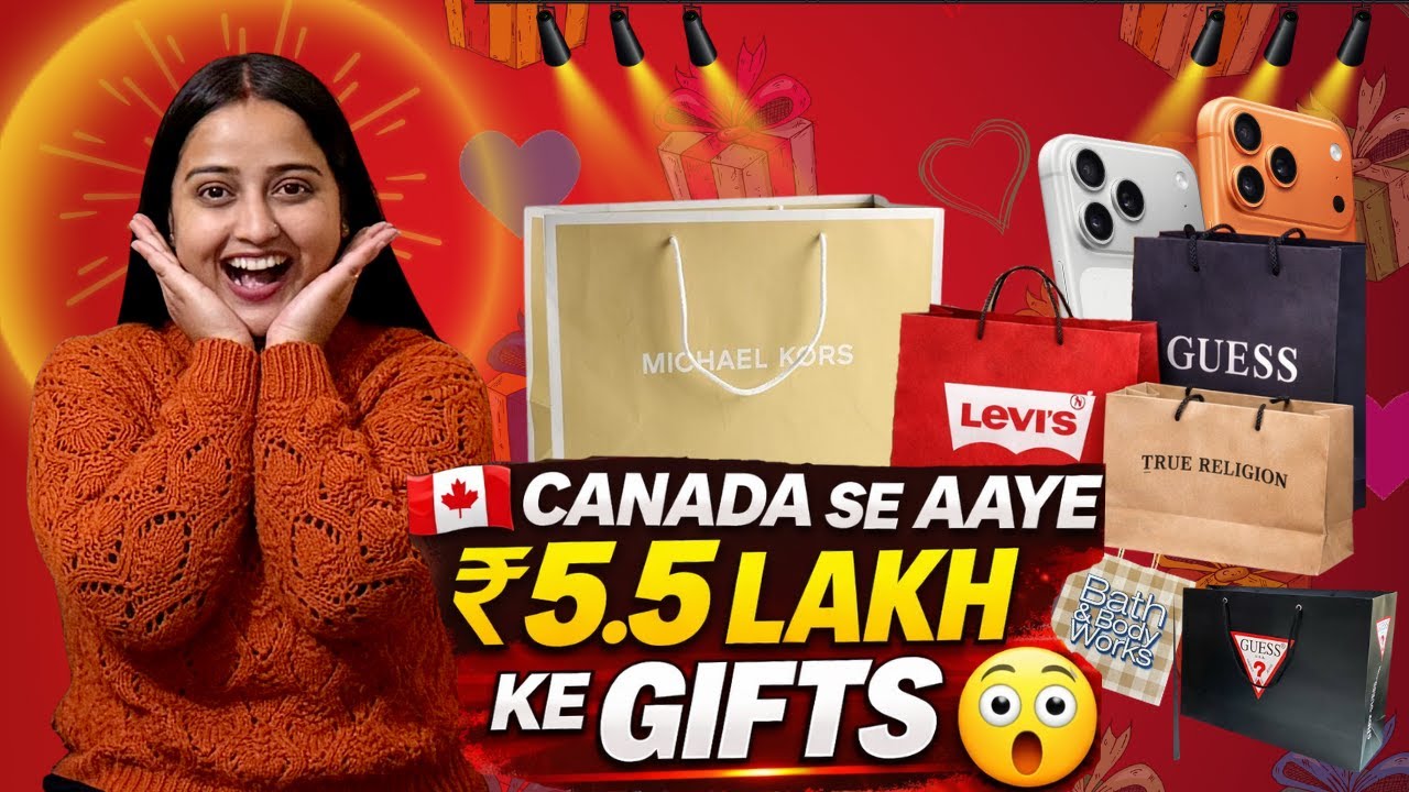 Canada Se Aaye ₹5.5 Lakh Ke Gifts 😱 | iPhone 17 Pro Max | Wife Reaction ❤️ #surprisegift #mkbags