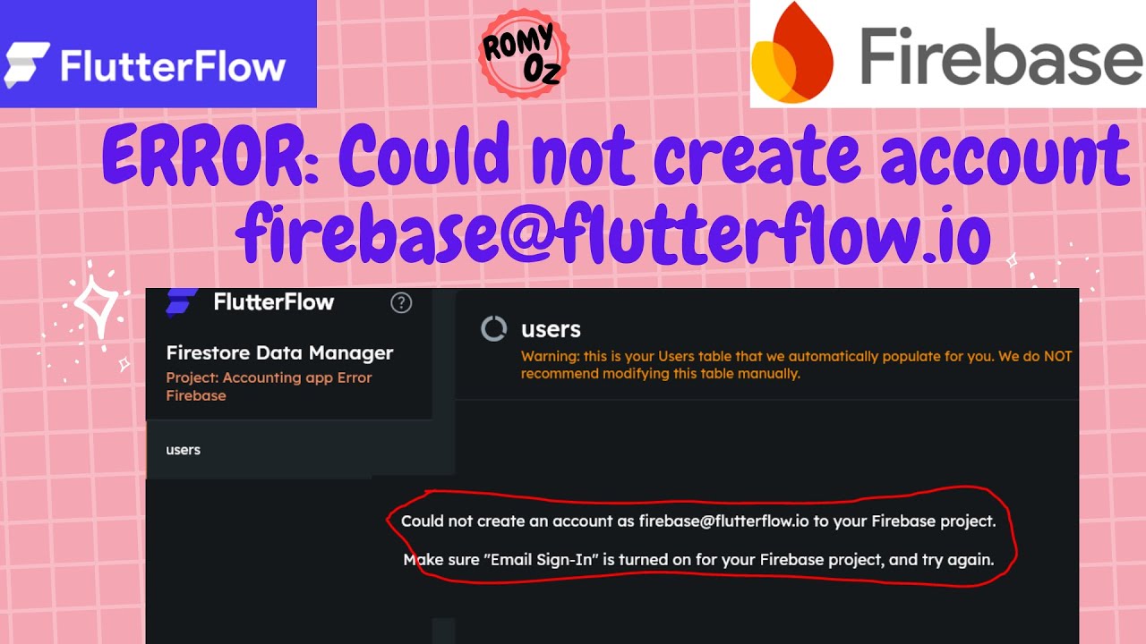 Flutterflow Tip 6 ERROR Cannot Create firebase@flutterflow.io at FIREBASE users collection
