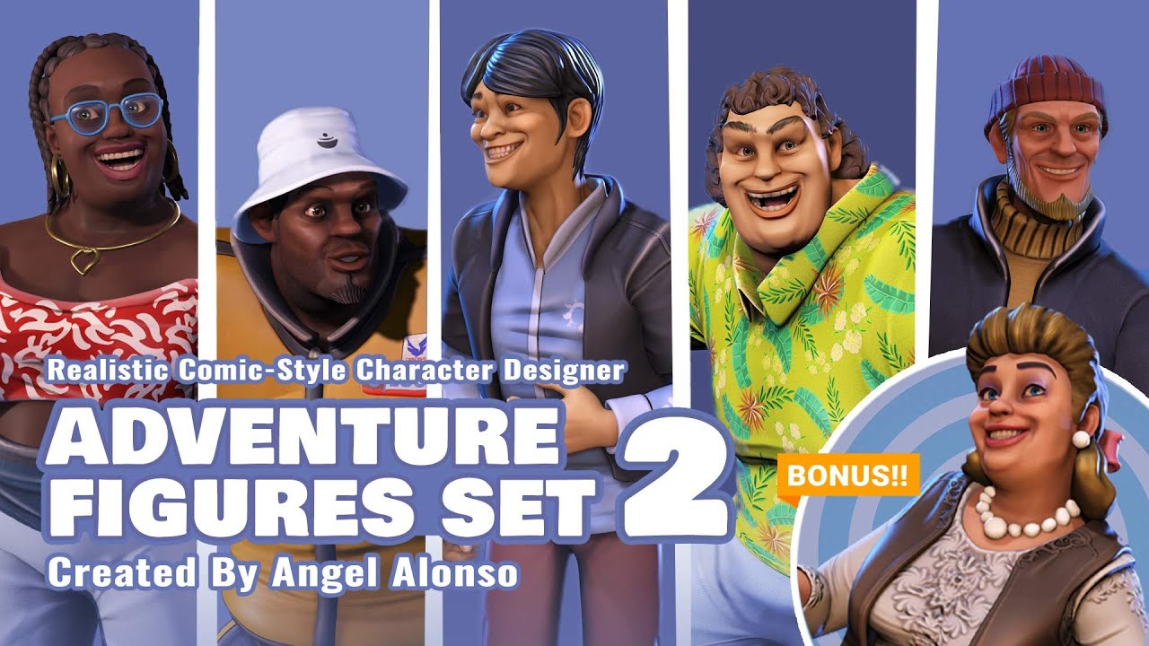 Realistic Comic-Style Character Pack  | Adventure Figures Set 2 for Character Creator
