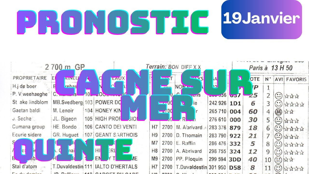 Pronostic Quinté 19 Janvier 2026– Analyse Gagnan CAGNE SUR MER