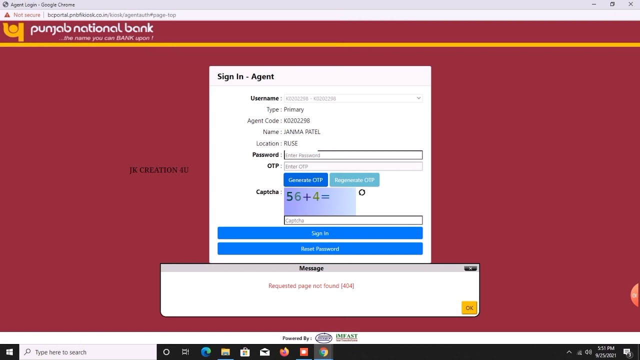pnb kiosk one time me login