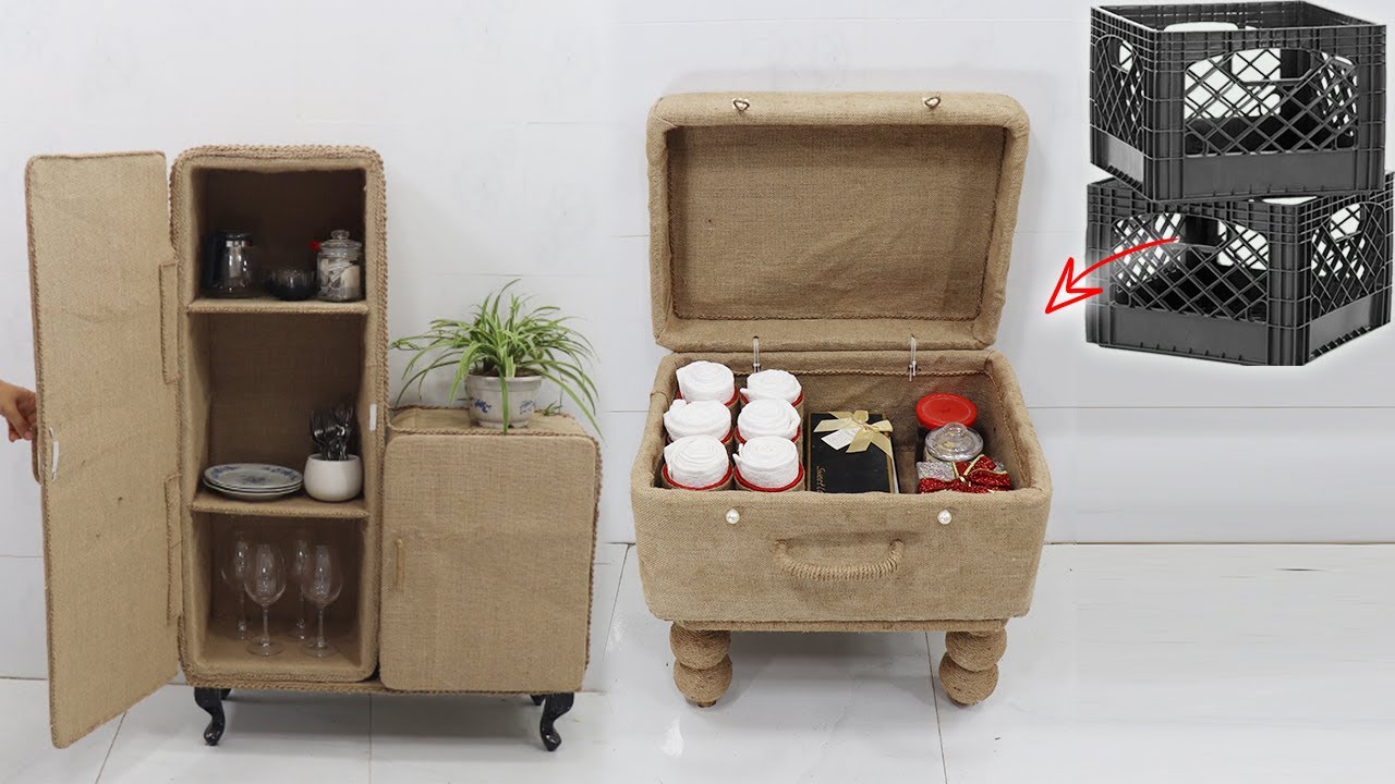 Space Saving Organizer Ideas from Old Plastic Crate | Jute Craft Ideas