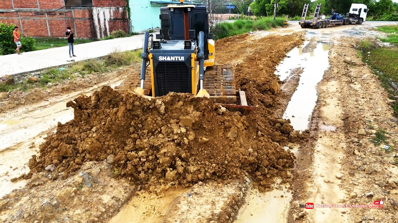 Powerful Bulldozer Skills Clearing Road To Huge Landfill And Massive Dump Truck Dumping Soil