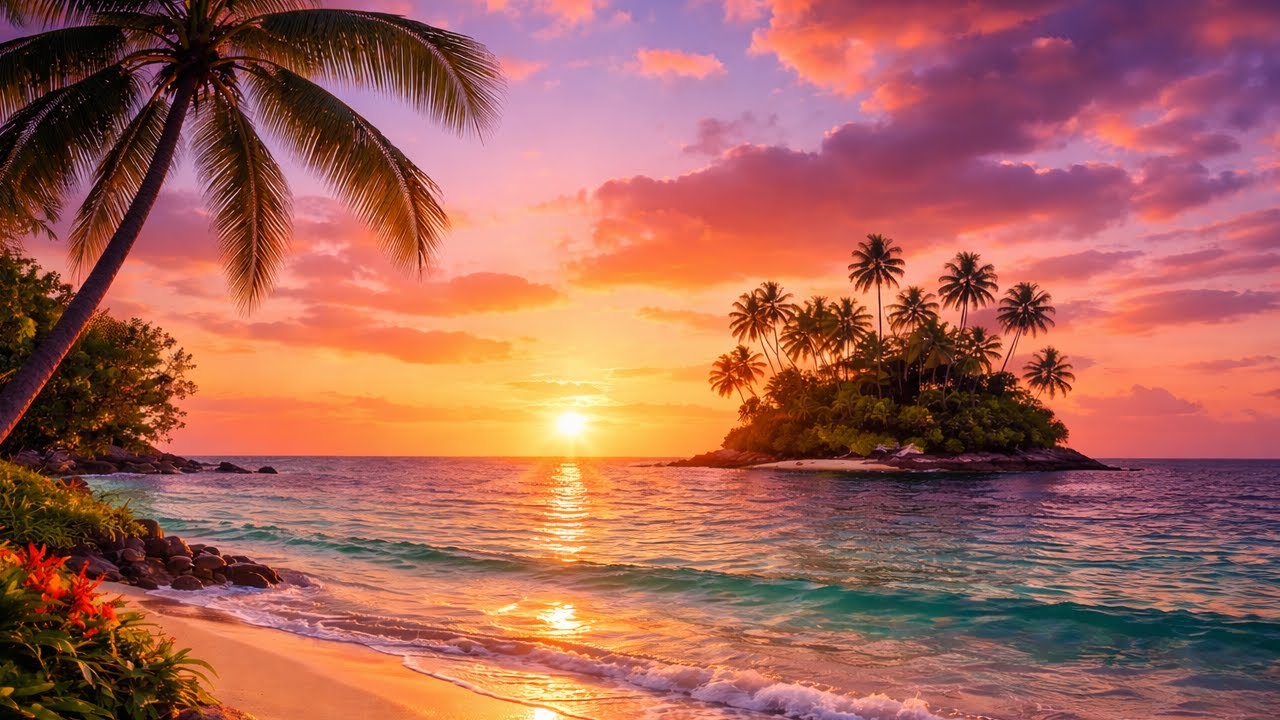 3 Hours of Tropical Island Ocean Waves 🌴 | Deep Relaxation, Study & Sleep | No Music ADHD Focus