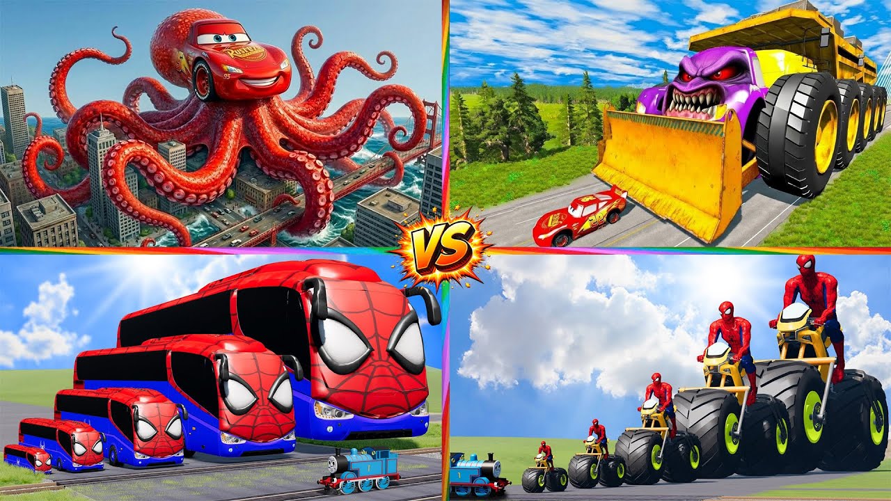 Giant Mutants 🏎 Tiles Hop EDM Rush! 👹Big & Small Spiderman Car🆚 Police Car 🆚 Dump Truck 🚜 - TILES 🎵🎮