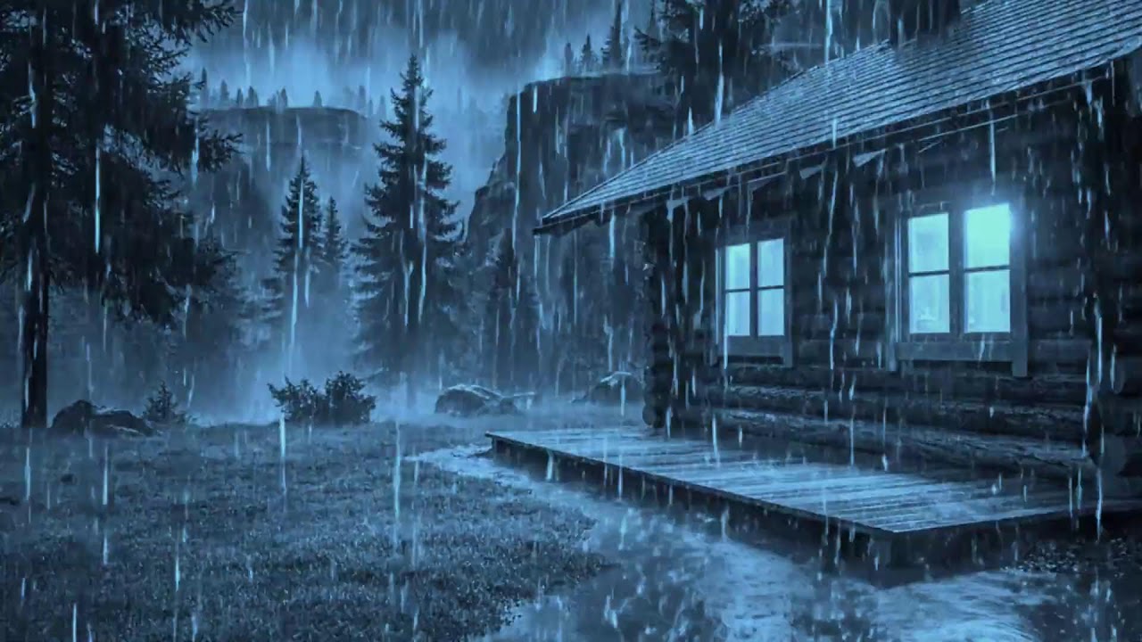 Тишина внутри, буря снаружи… дождь в лесу у деревянного дома | ASMR Night