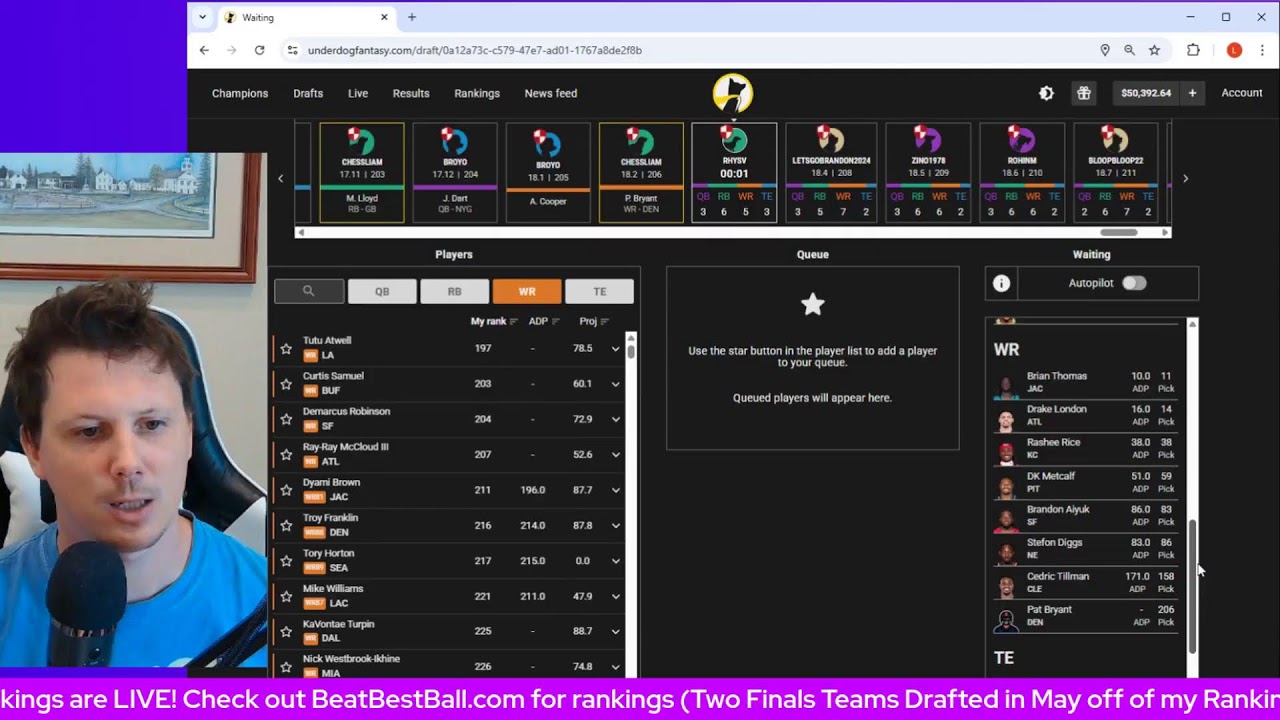 Best Ball Champion's first Best Ball Mania 6 Drafts!!