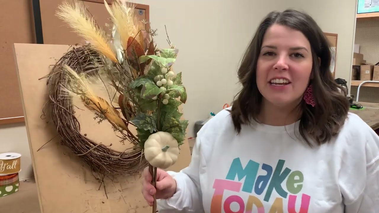 How to tutorial w/ Anna: create a fall grapevine wreath using White pumpkins, pampas grass & ribbon