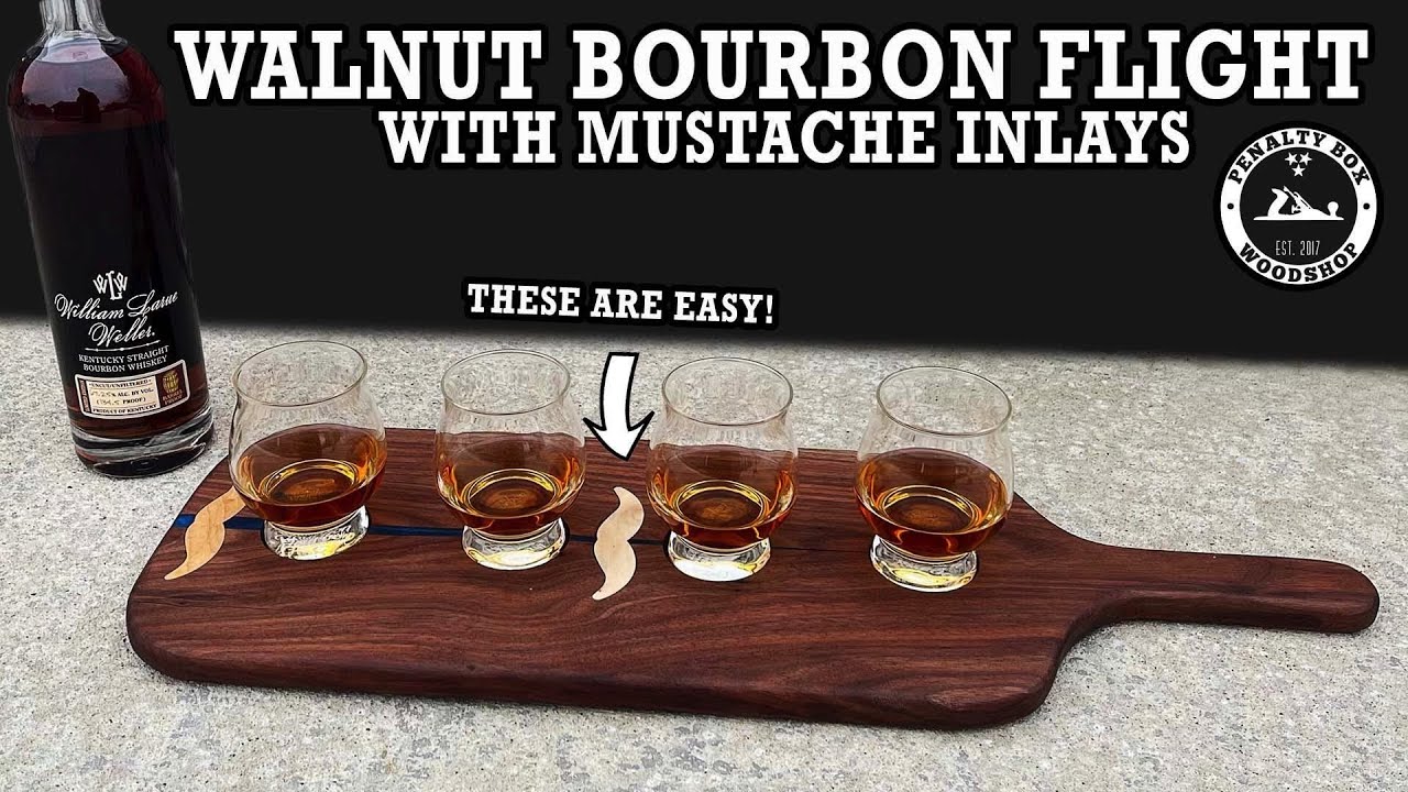DIY Walnut Bourbon Flight with Simple Mustache Inlays! - Scrap Wood Projects that Sell