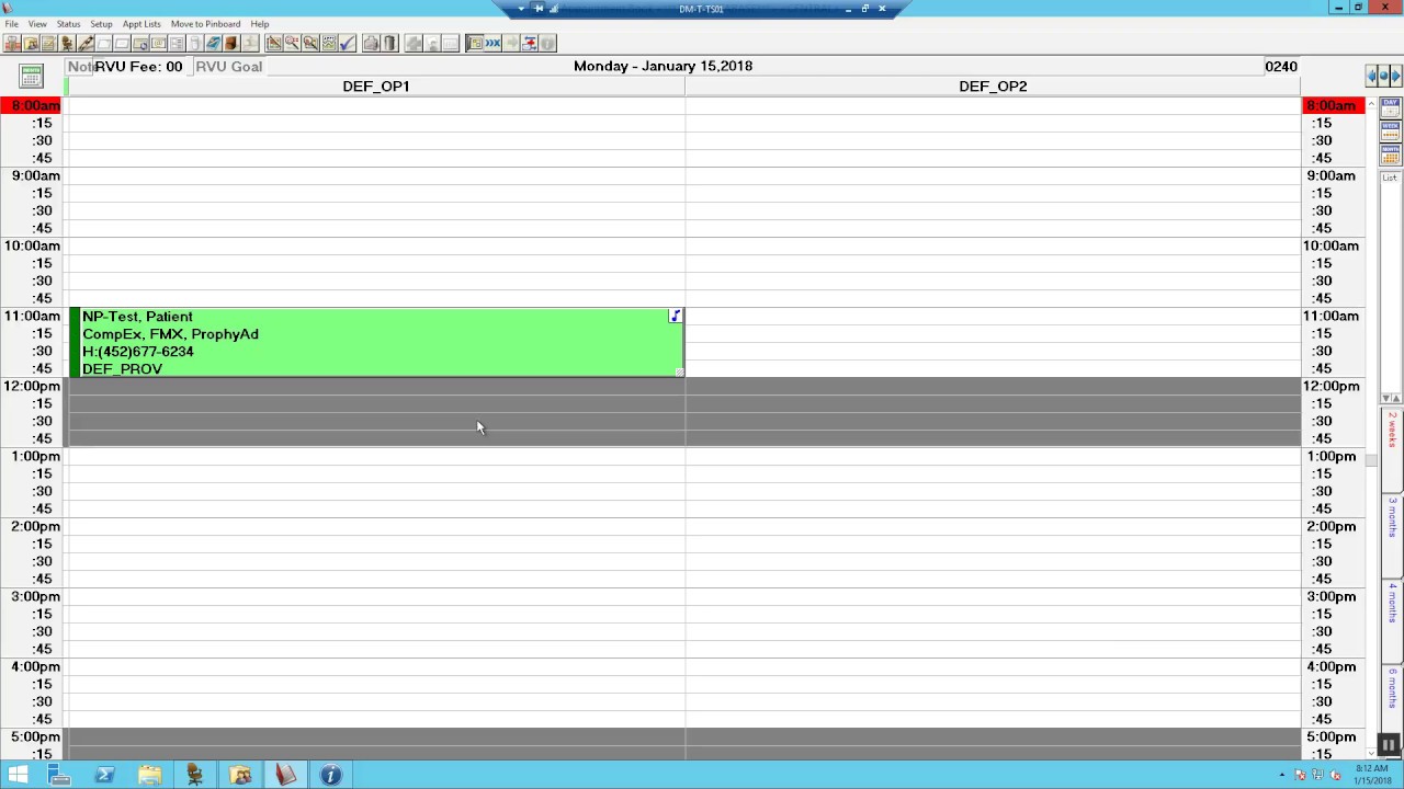 Scheduling New Patient Appointment (Using Right Click on Schedule)