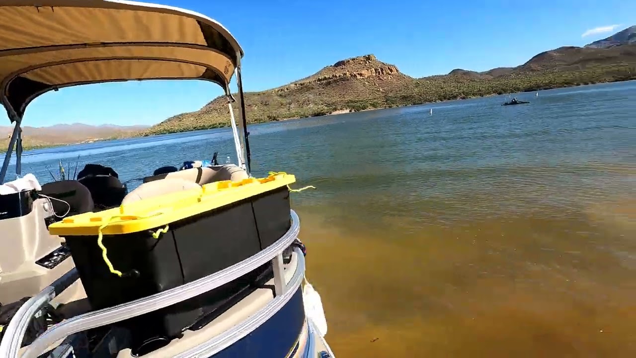 1st trip on our new 2023 18 ft Bass Buggy Fishing Pontoon Boat, at Bartlett Lake, Az.  6/11/23