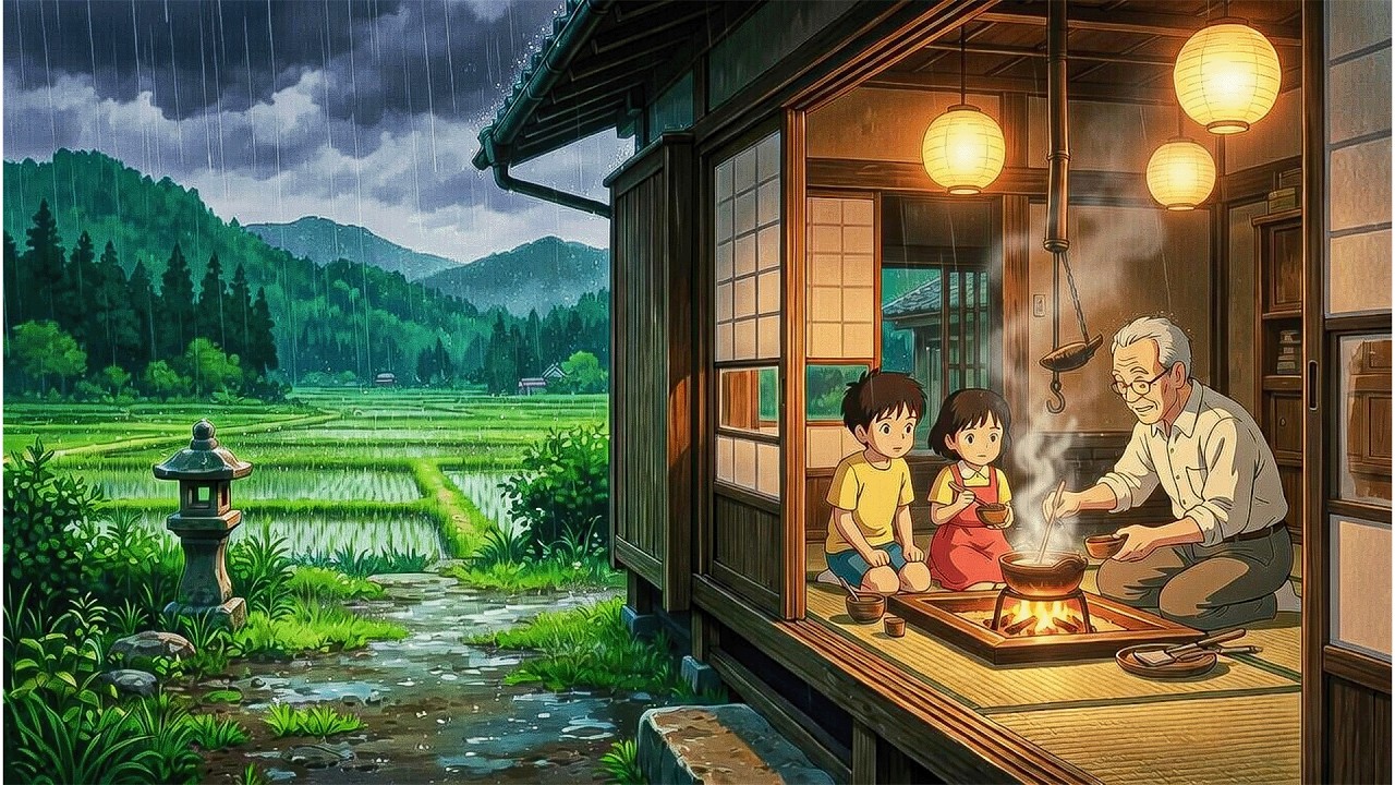 A Rainy Cozy Day on Grandpa’s Japanese Farm: Simple Cooking & Forest Calm | Ghibli-Style ASMR