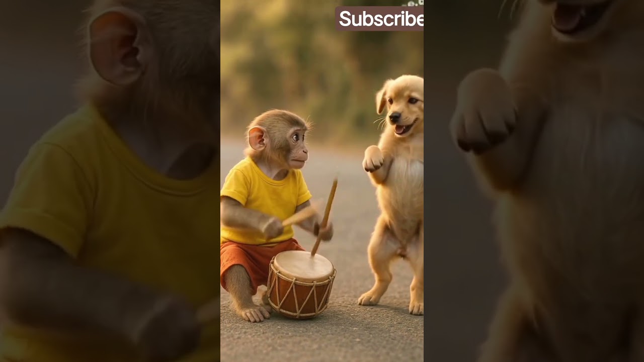 When Monkey Plays the Drum & Puppy Starts Dancing | Cutest Duo on the Internet🐒🐶💃#monkey #dog #viral