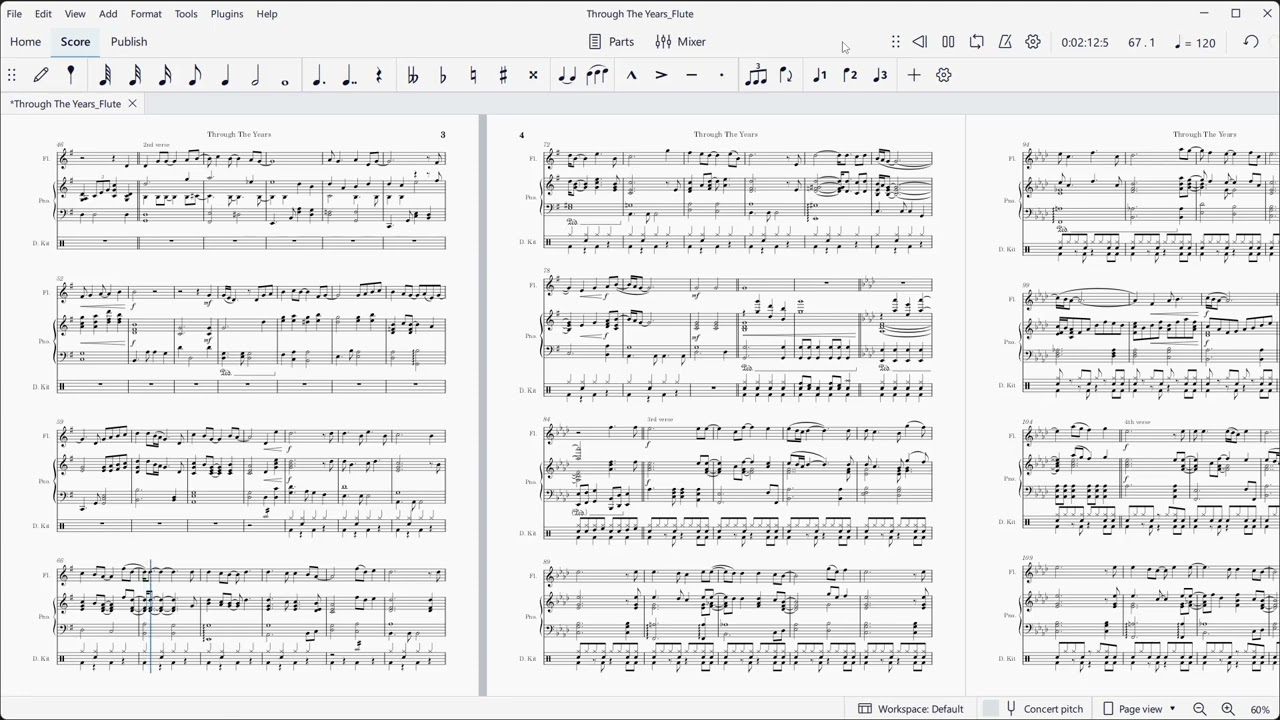 Through The Years (Steve Dorff & Marty Panzer). Music for flute with piano and drums.