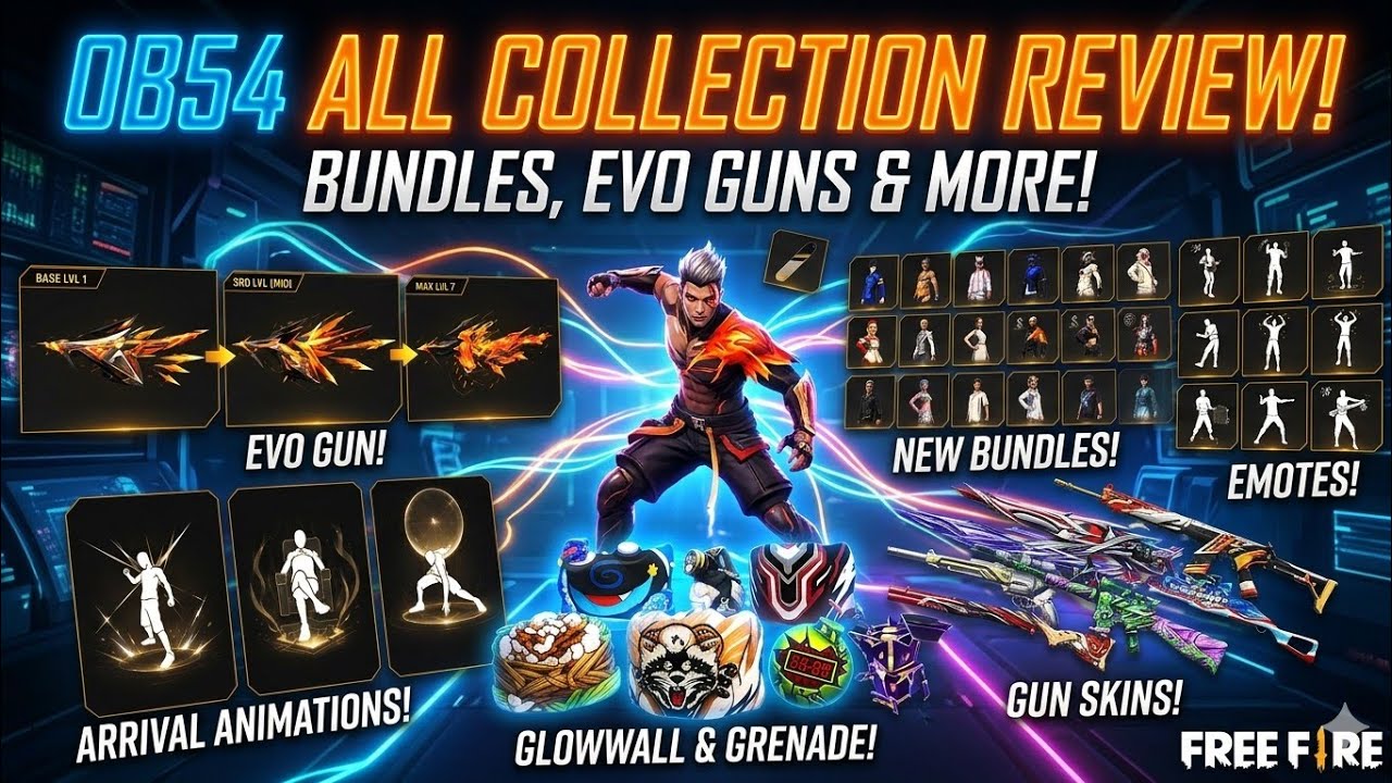 Free Fire OB54 Update New collection Review 🔥,Ob54 Update bundle💎