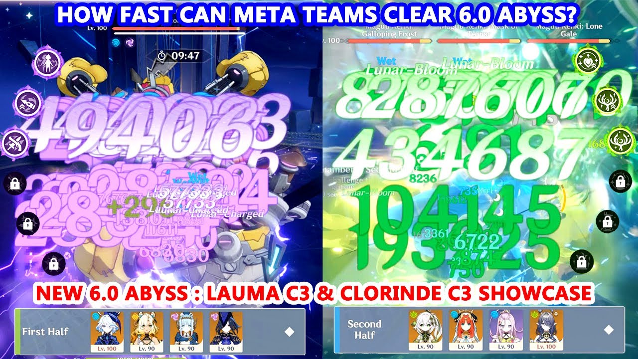 New 6.0 Abyss : Lauma C3 & Clorinde C3 SpeedRun Showcase | How Fast can Meta Teams Clear Abyss?