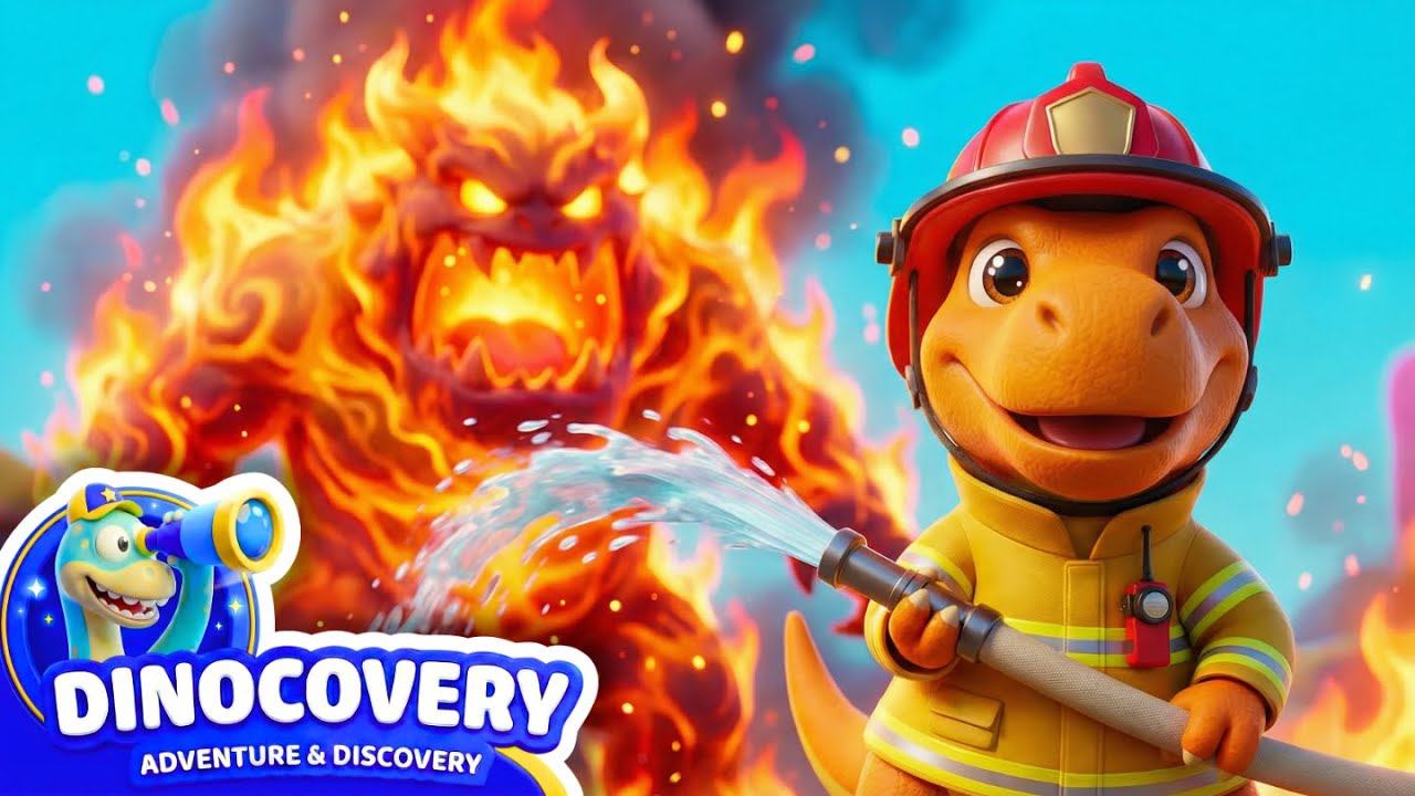 Dinosaur Firefighters vs. Fire Monster! 🦖🔥 Hero Rescue Mission | 3D Animation Action | Kids Song