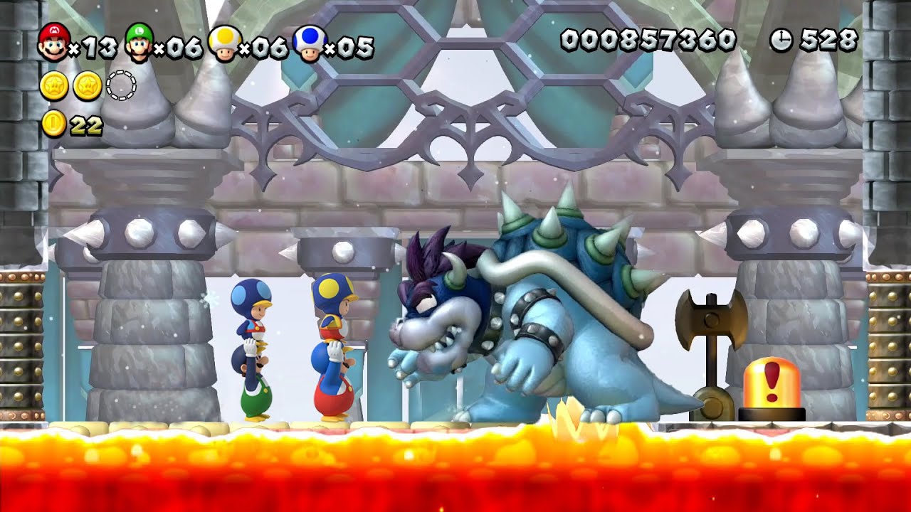 New Super Mario Bros U Vulcanic 2 – 4 Players Final Boss Co Op Walkthrough