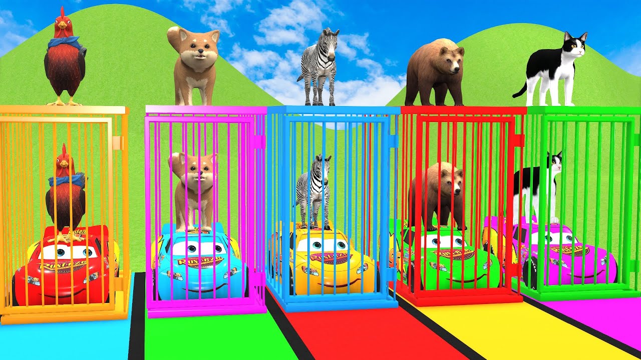 Cow vs Elephant vs Gorilla Long Slide 🛝 | Funny 3D Animals