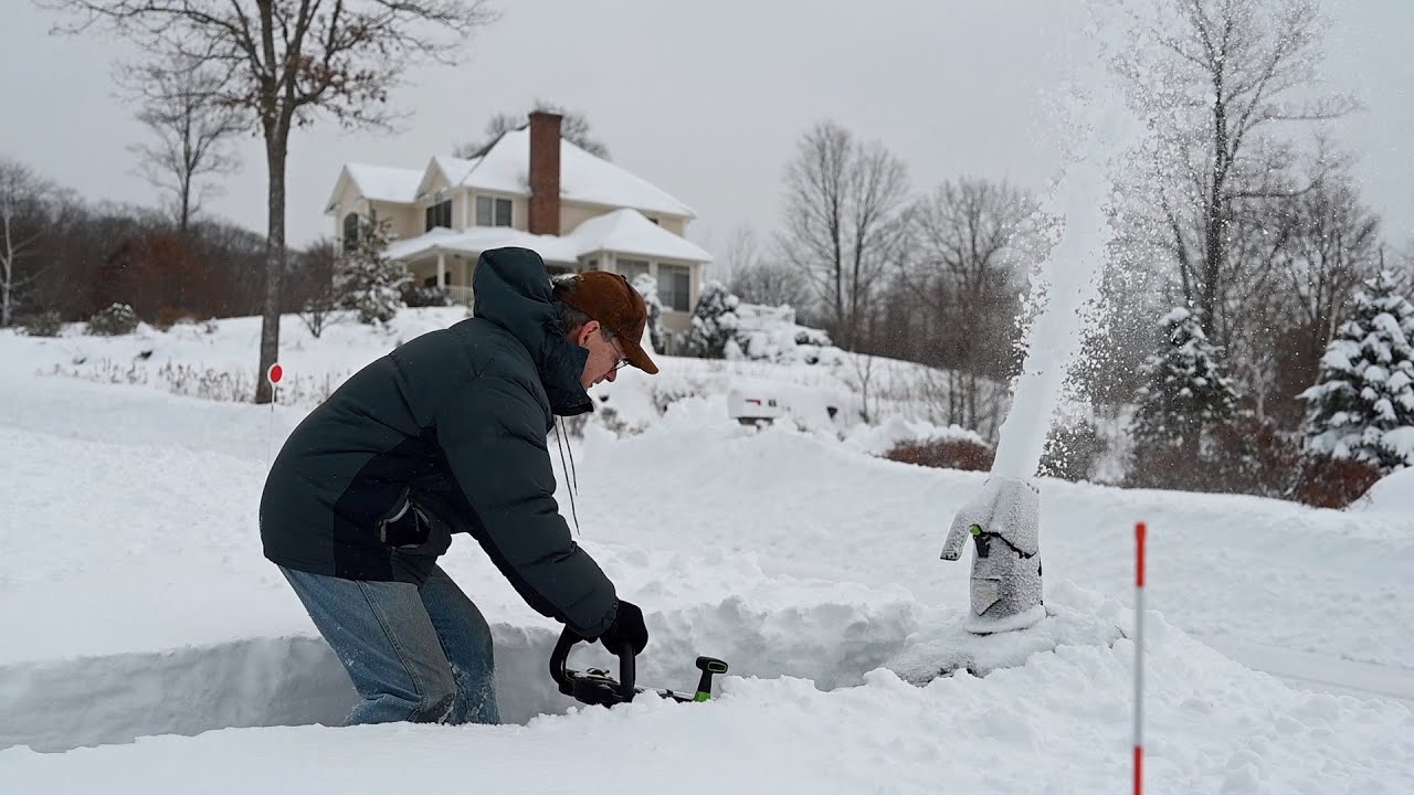 EGO Snow Blower, Steep Long Driveway in Deep Dense Snow
