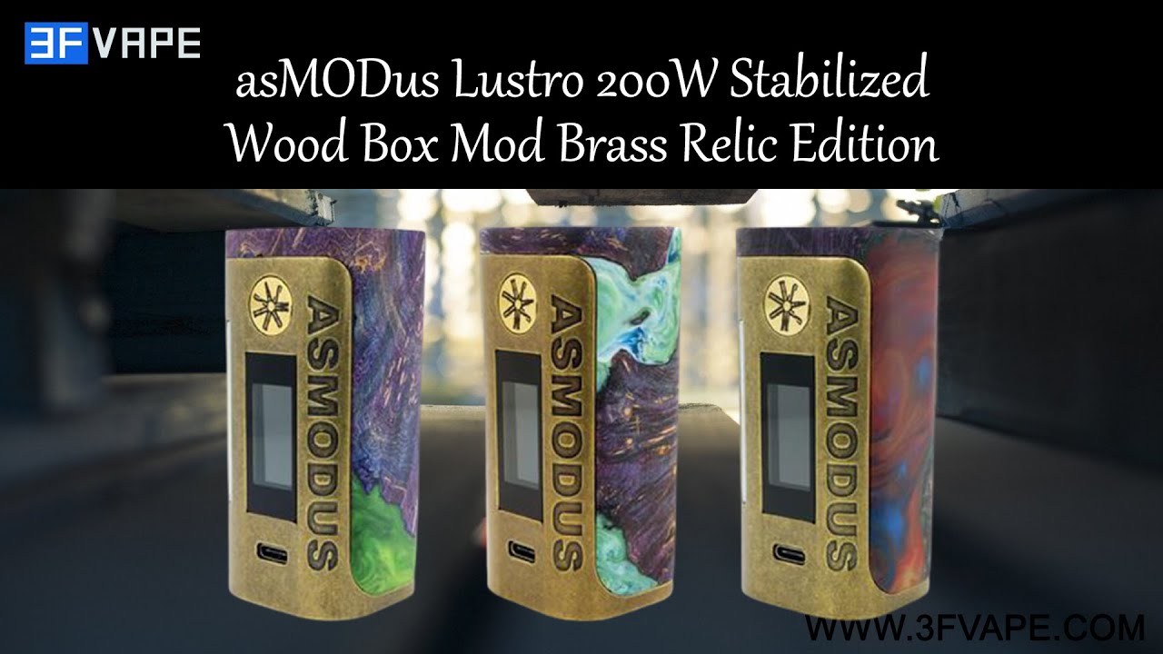 asMODus Lustro 200W Stabilized Wood Box Mod Brass Relic Edition