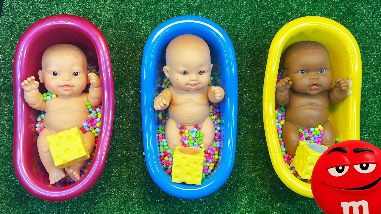 Full of 3 Rainbow BathTubs Candy with M&M's & Magic Slime Cutting Video