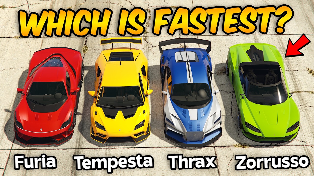 GTA 5 ONLINE - THRAX VS FURIA VS TEMPESTA VS ZORRUSSO (WHICH IS FASTEST?)