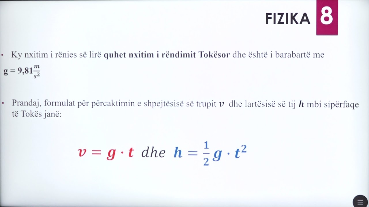 8 09 006 - Java 3 - Fizikë - rënia e lirë e trupave