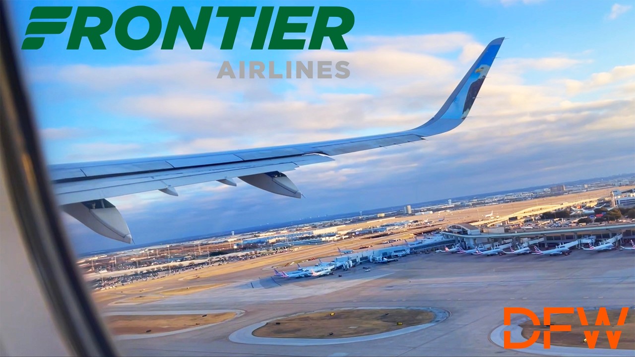 Frontier Airlines Airbus A321 Windy Takeoff from Dallas/Fort Worth (DFW)